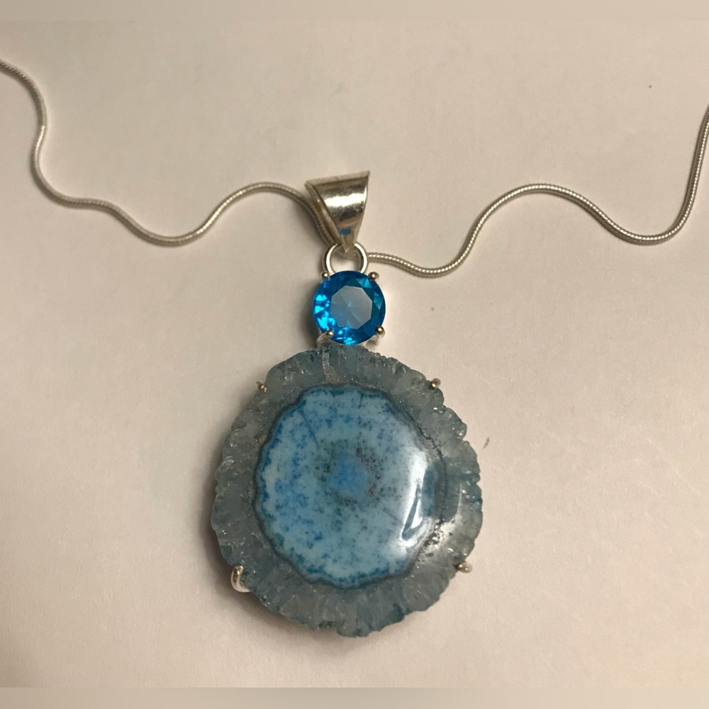 Solar Quartz Blue Topaz Stamped 925 Sterling Silver Necklace